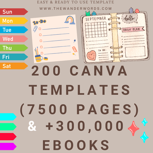 200 Canva Templates 7500 Pages & +300,000 eBooks - TheWanderWords